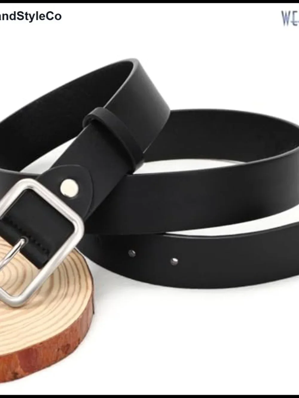 Women's Faux Leather Belt with Square Silver Buckle, 1.3 Inch Width, Adjustable